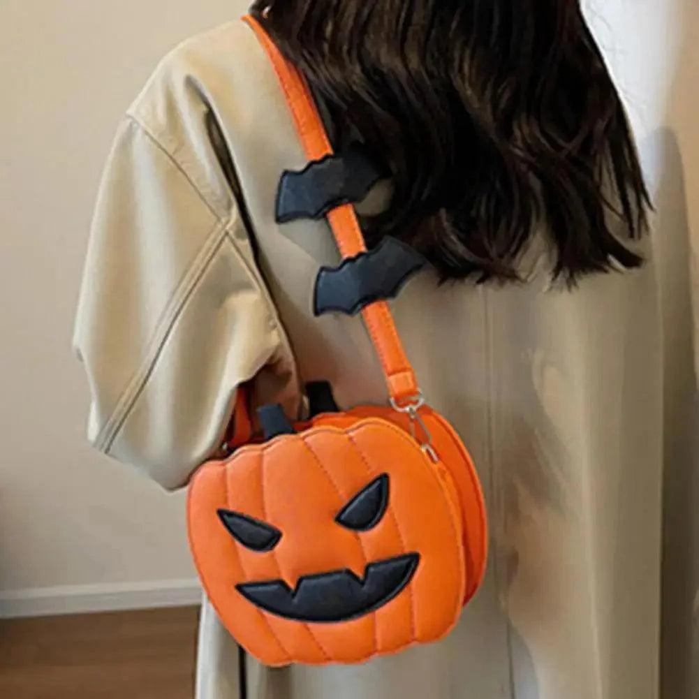 Pumpkin Design Purse Spooky Halloween Crossbody Bag with Pumpkin Shape Demon Bat Design Adjustable Strap Zipper for Travel Quantal store