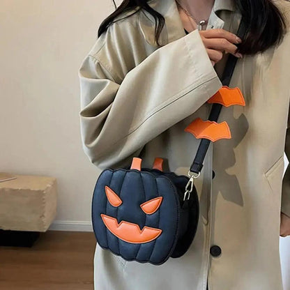 Pumpkin Design Purse Spooky Halloween Crossbody Bag with Pumpkin Shape Demon Bat Design Adjustable Strap Zipper for Travel Quantal store