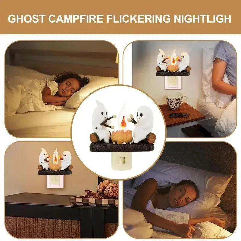 Ghost Campfire Nightlight Ghosts Campfire Flicker Ghost Campfire Flickering Plug in Night Light Halloween Ghost Pumpkin Night Quantal store