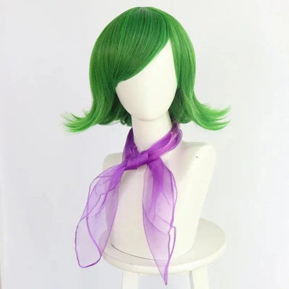 Anime Women Short Curly Wigs Inside Out Disgust Green Side Bangs Movies Cosplay Halloween Party Wig Hair Cosplay Costumes Quantal store