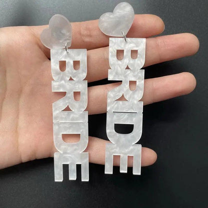 Exaggerated Letter Bride Acrylic Drop Earrings For Women Cute Heart Glitter Dangle Earrings Party Quantal store