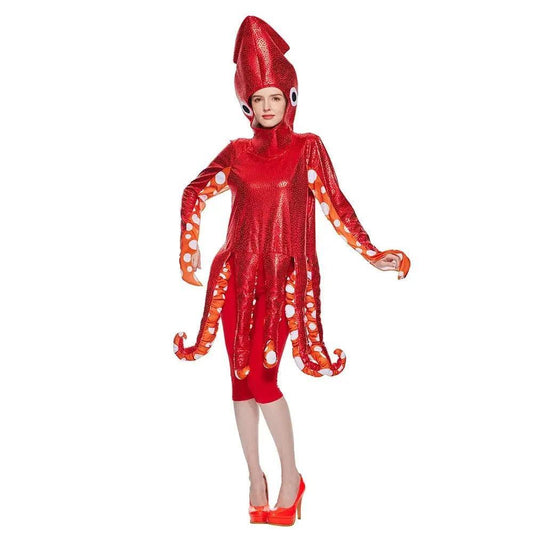 New Adult Halloween Squid Play Costume Sea Creature Party Jumpsuit Fun Costume Quantal store