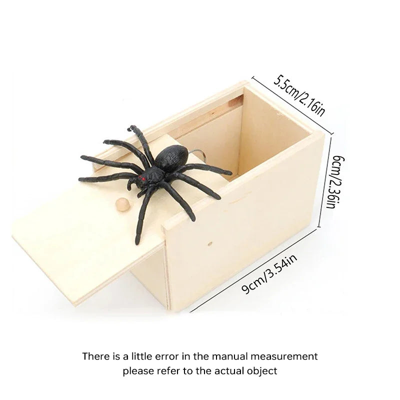 1 PC Wooden Prank Fake Spider Scary Box Halloween Surprising Boxes Scare Friend Funny Play Scary Gift Spoof Tricky Wooden Chest