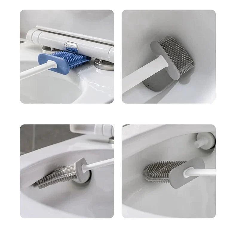 Silicone TPR Toilet Brush and Holder Toilet Bowl Brush with Holder Set Wall Hanging Toilet Brush Silicone Bristles for Floor