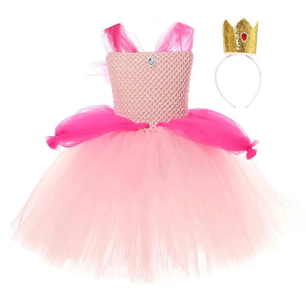 Princess Peach Costume Girls Classic Pink Dress Cosplay Halloween Party Dress Up Kids Birthday Outfit Fairy Tales Fancy Dresses Quantal store