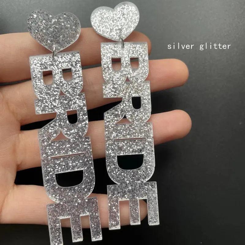 Exaggerated Letter Bride Acrylic Drop Earrings For Women Cute Heart Glitter Dangle Earrings Party Quantal store