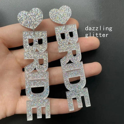 Exaggerated Letter Bride Acrylic Drop Earrings For Women Cute Heart Glitter Dangle Earrings Party Quantal store