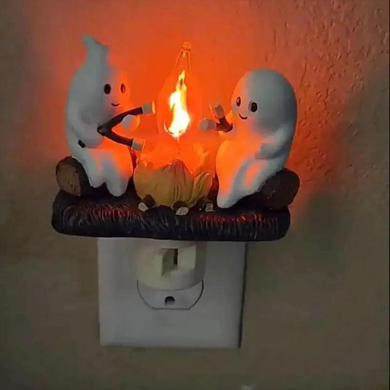 Ghost Campfire Nightlight Ghosts Campfire Flicker Ghost Campfire Flickering Plug in Night Light Halloween Ghost Pumpkin Night Quantal store