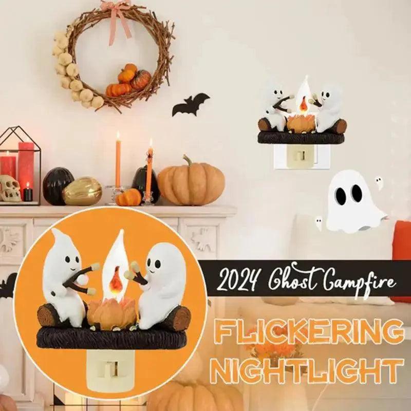 Ghost Campfire Nightlight Ghosts Campfire Flicker Ghost Campfire Flickering Plug in Night Light Halloween Ghost Pumpkin Night Quantal store