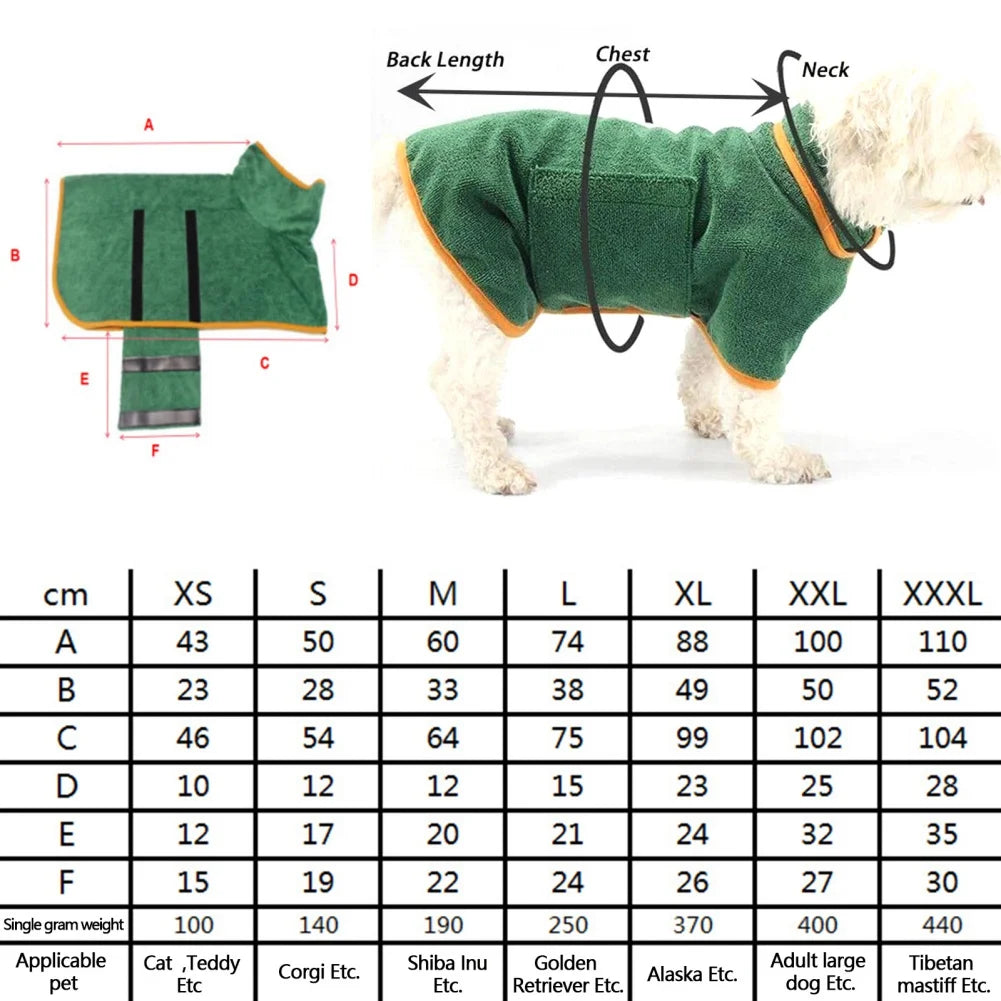 Dog Bathrobe Pet Drying Coat Clothes Soft Super Absorbent Beach Towel for Large Medium Small Dogs Cats Fast Dry Dog Bath Robe