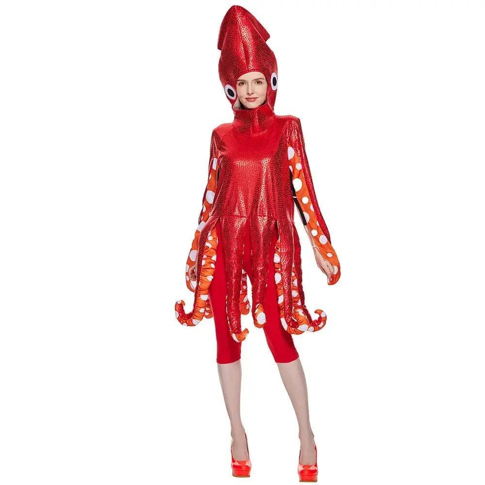 New Adult Halloween Squid Play Costume Sea Creature Party Jumpsuit Fun Costume Quantal store