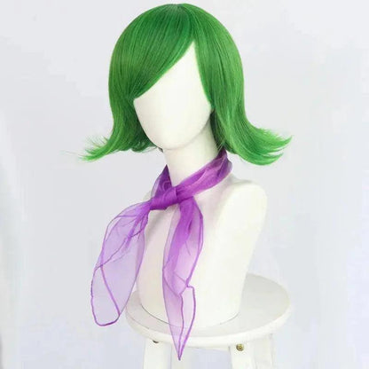 Anime Women Short Curly Wigs Inside Out Disgust Green Side Bangs Movies Cosplay Halloween Party Wig Hair Cosplay Costumes Quantal store