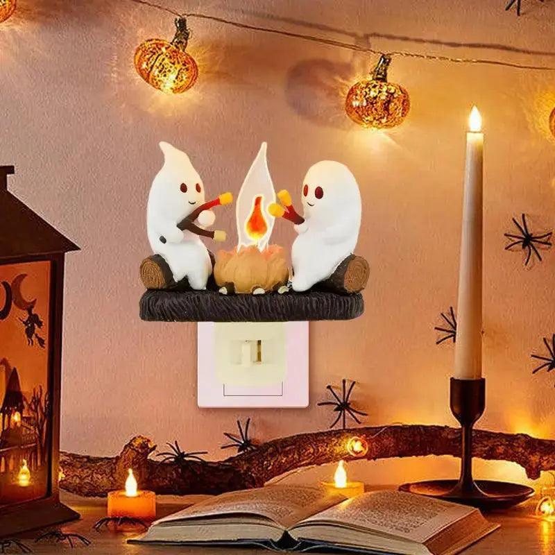 Ghost Campfire Nightlight Ghosts Campfire Flicker Ghost Campfire Flickering Plug in Night Light Halloween Ghost Pumpkin Night Quantal store