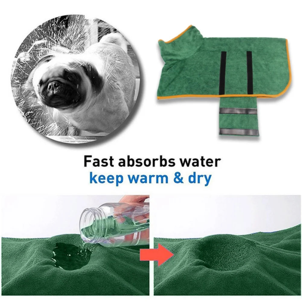 Dog Bathrobe Pet Drying Coat Clothes Soft Super Absorbent Beach Towel for Large Medium Small Dogs Cats Fast Dry Dog Bath Robe